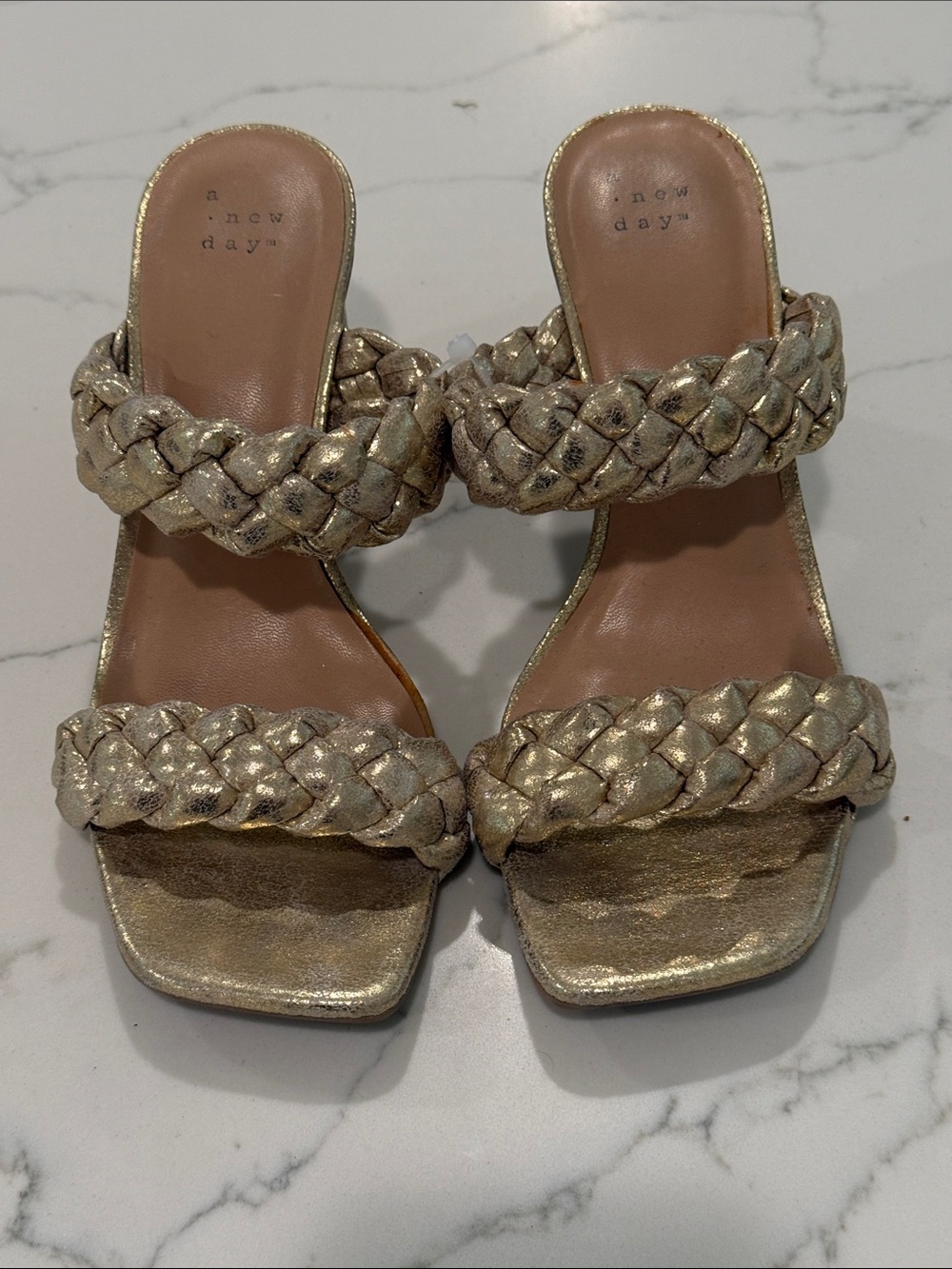 5/$25 A New Day Metallic Gold Braided Slide Heels